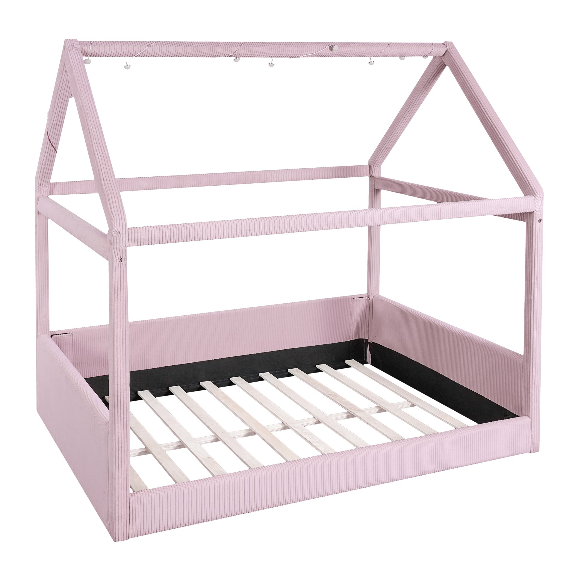 Full Size Upholstered House Style Daybed With LED Light Strips - Pink - Image 10