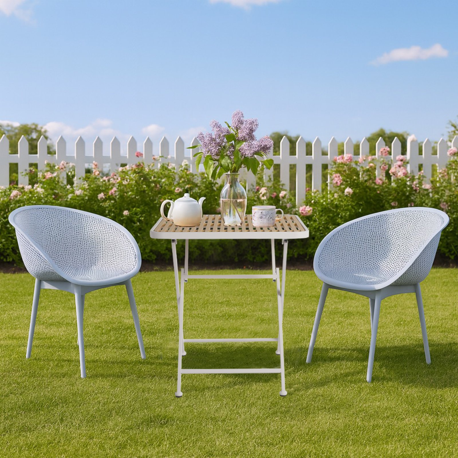 2 Pack Lounge Chair Set With Folding Square Table - Khaki / Light Baby Blue / White - Image 14