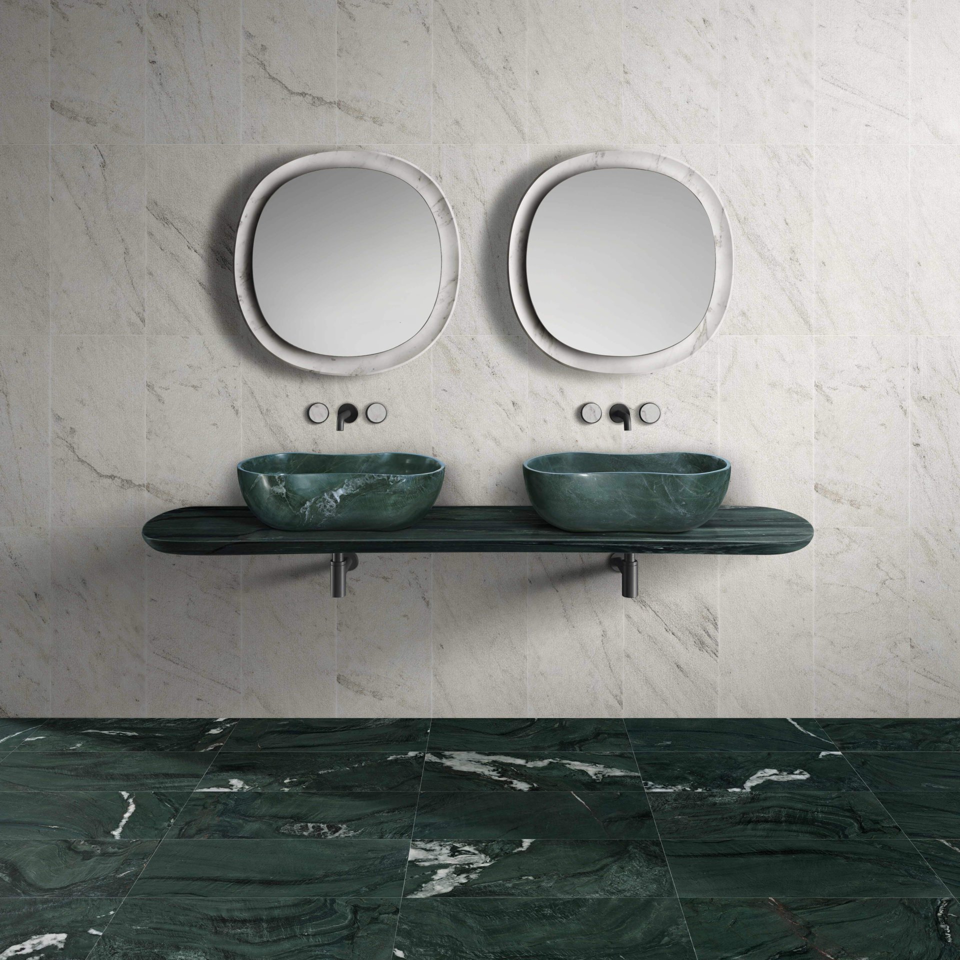 Bathroom Vessel Sink, Wavy Design, Semi Polished Surface - Green - Image 5