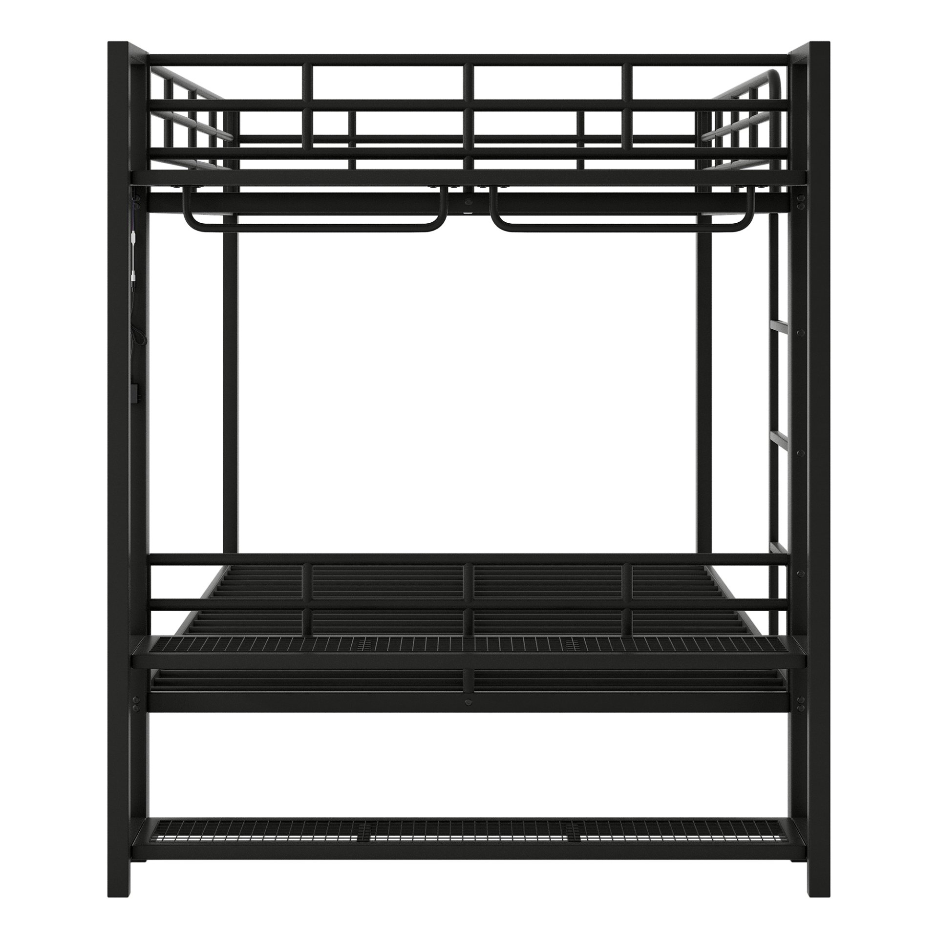 Full Size Bunk Bed With Storage Mesh Shelves, Clothes Hooks, LED Light - Black - Image 14