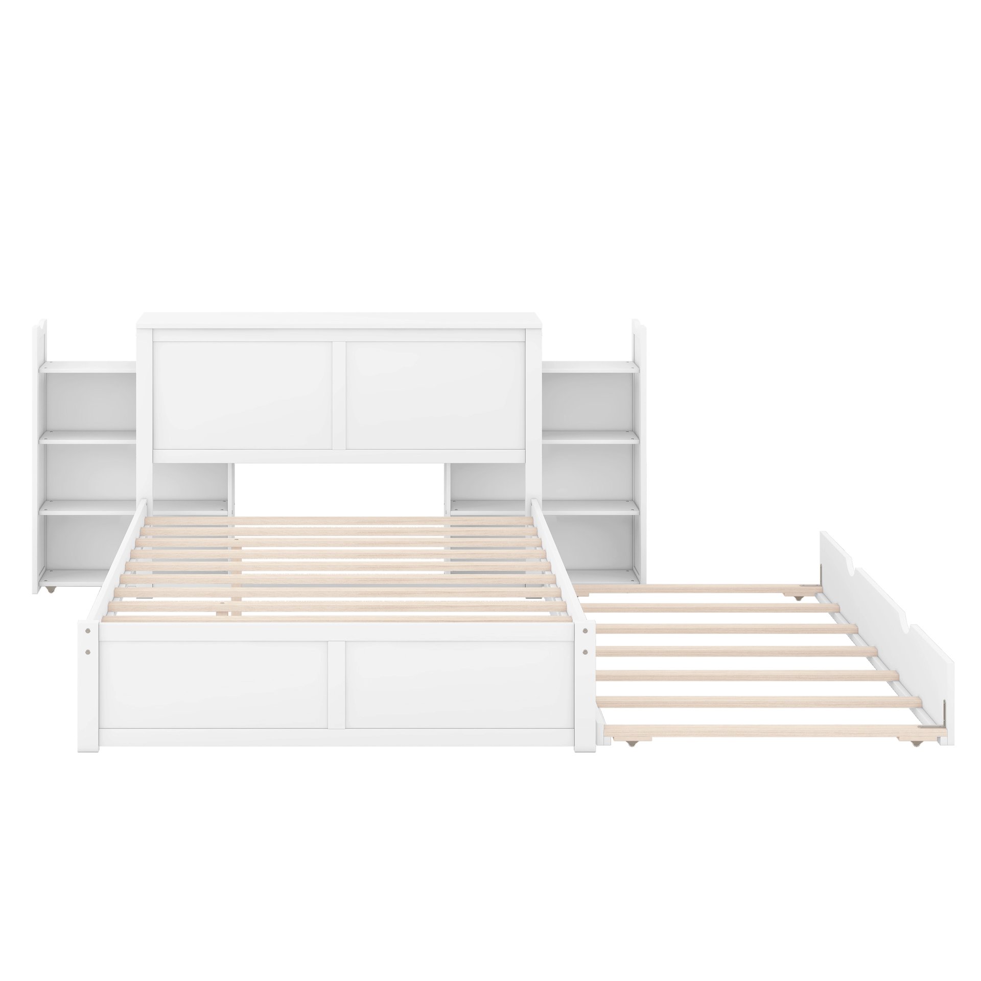 Full Size Storage Platform Bed With Pull Out Shelves And Twin Trundle - White - Image 13