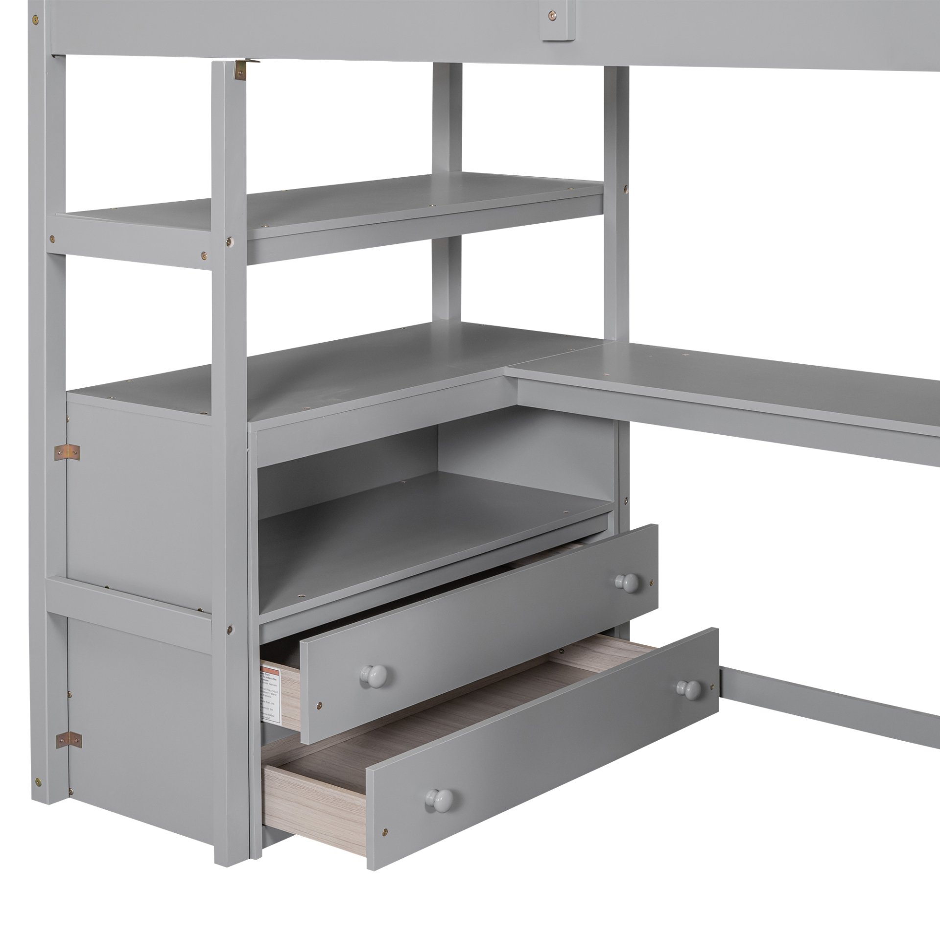 Twin Size Loft Bed With Built In Desk, Shelves, Drawers, And Storage Staircase - Gray - Image 15
