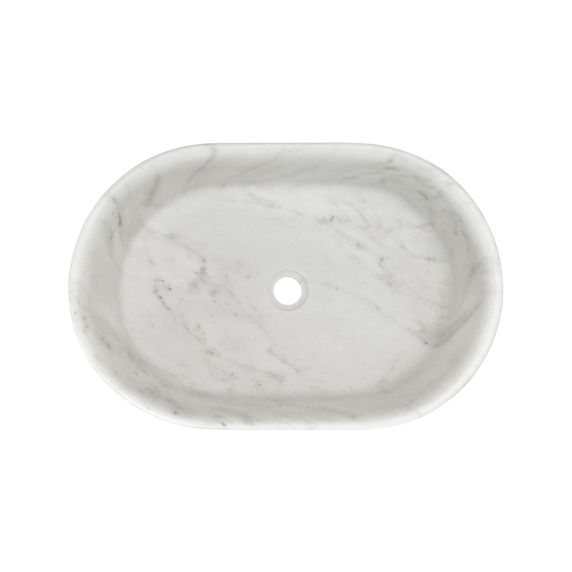 Vessel Sink, Semi Polished Surface, Genuine Real Marble, Oval Shape - White / Natural - Image 8