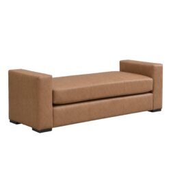 Ottoman With Unique Armrest Design For Living Spaces - Brown Pu