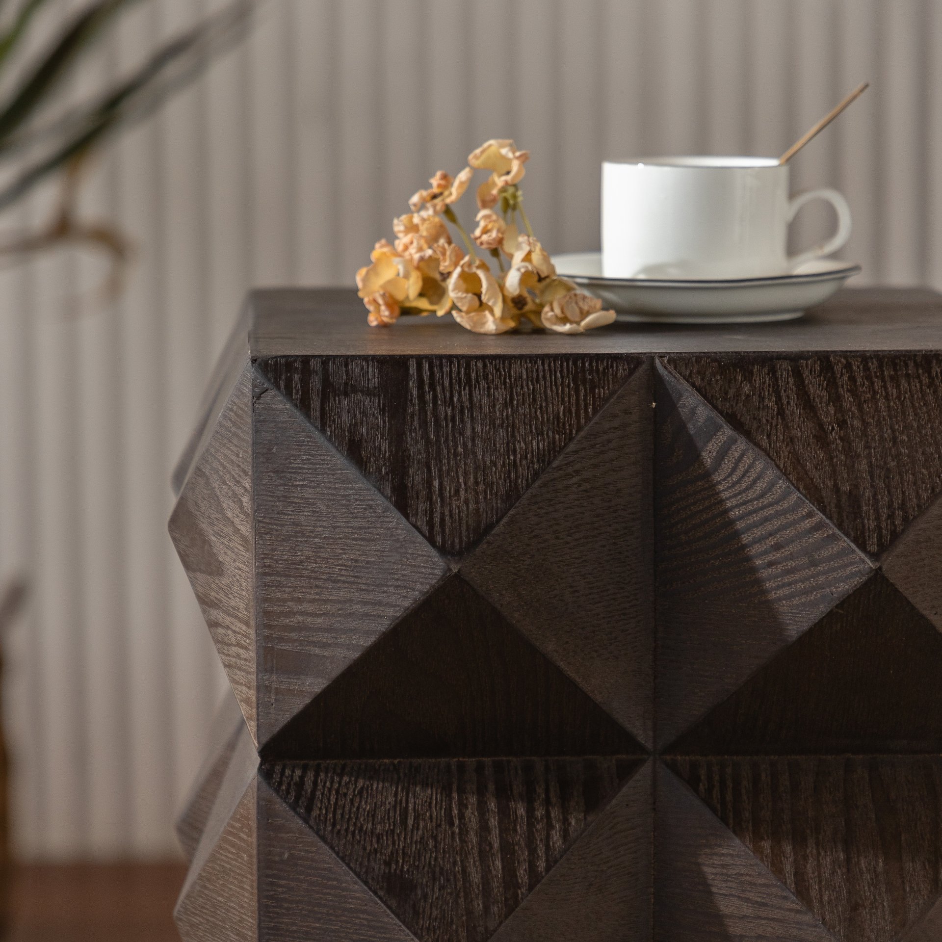 Side Table With 3D Embossed Pattern Design - Brown - Image 10