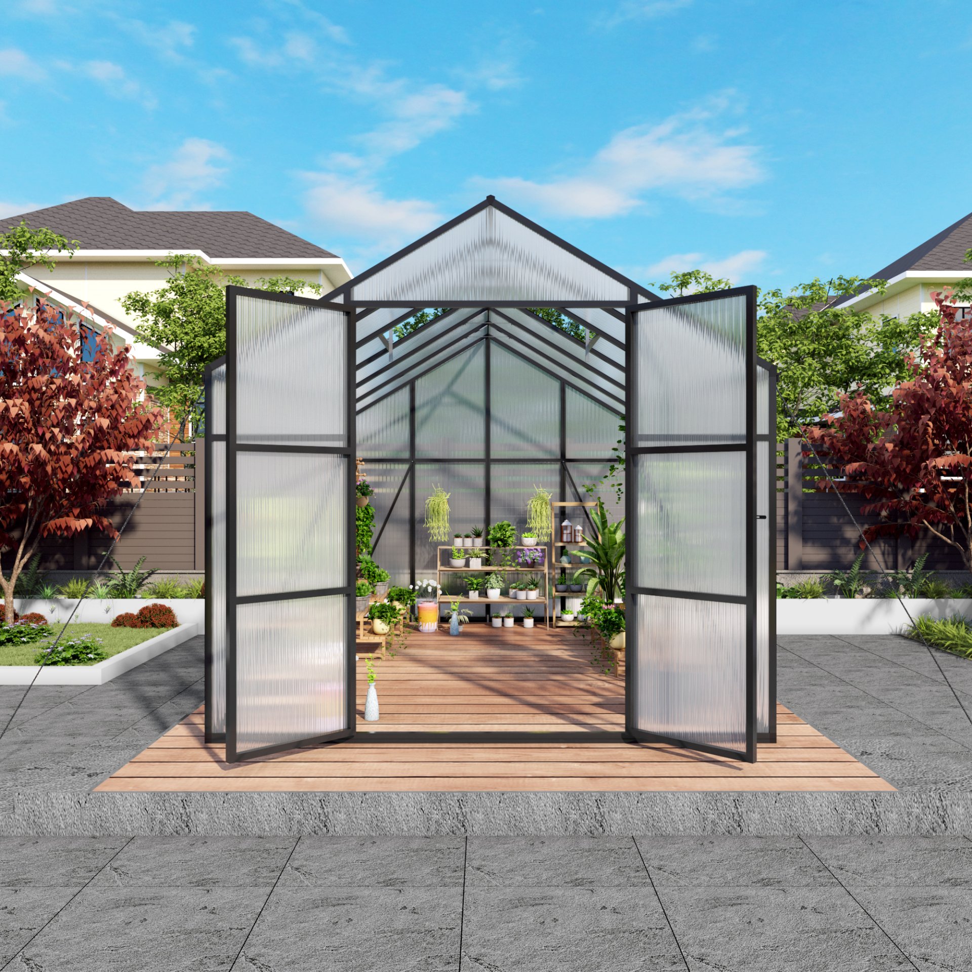 Greenhouse 8 X 12 Ft Polycarbonate Greenhouse With Raised Base And Anchor Frame In For Outdoor Backyard All Season Use - Black - Image 11