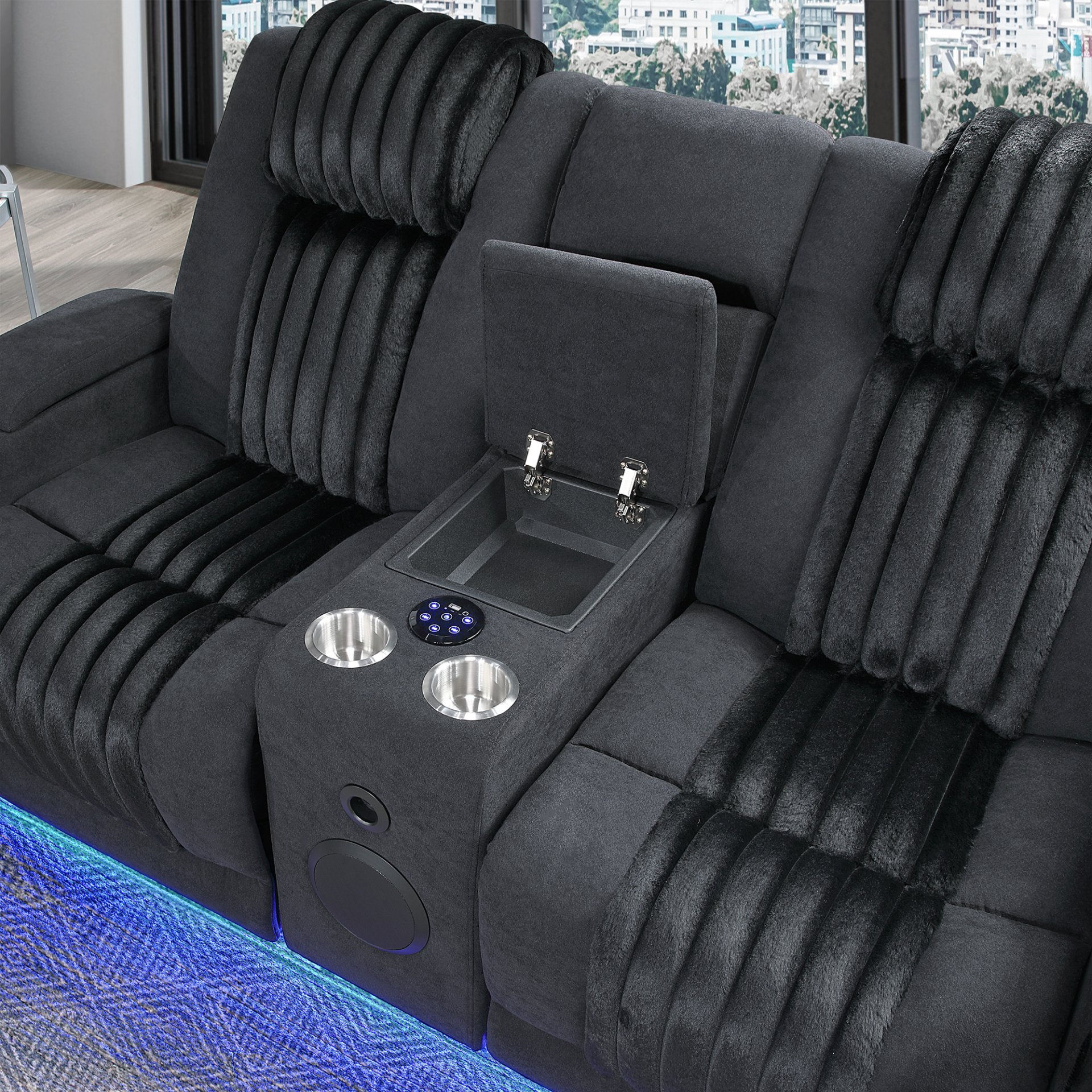 Duran - Power Reclining Loveseat, LED Light And Bluetooth Speaker - Black - Image 7