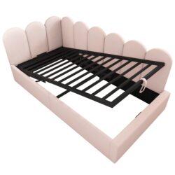 Twin Size Sofa Bed Frame With Slatted Base Daybed With Hydraulic Storage - Pink