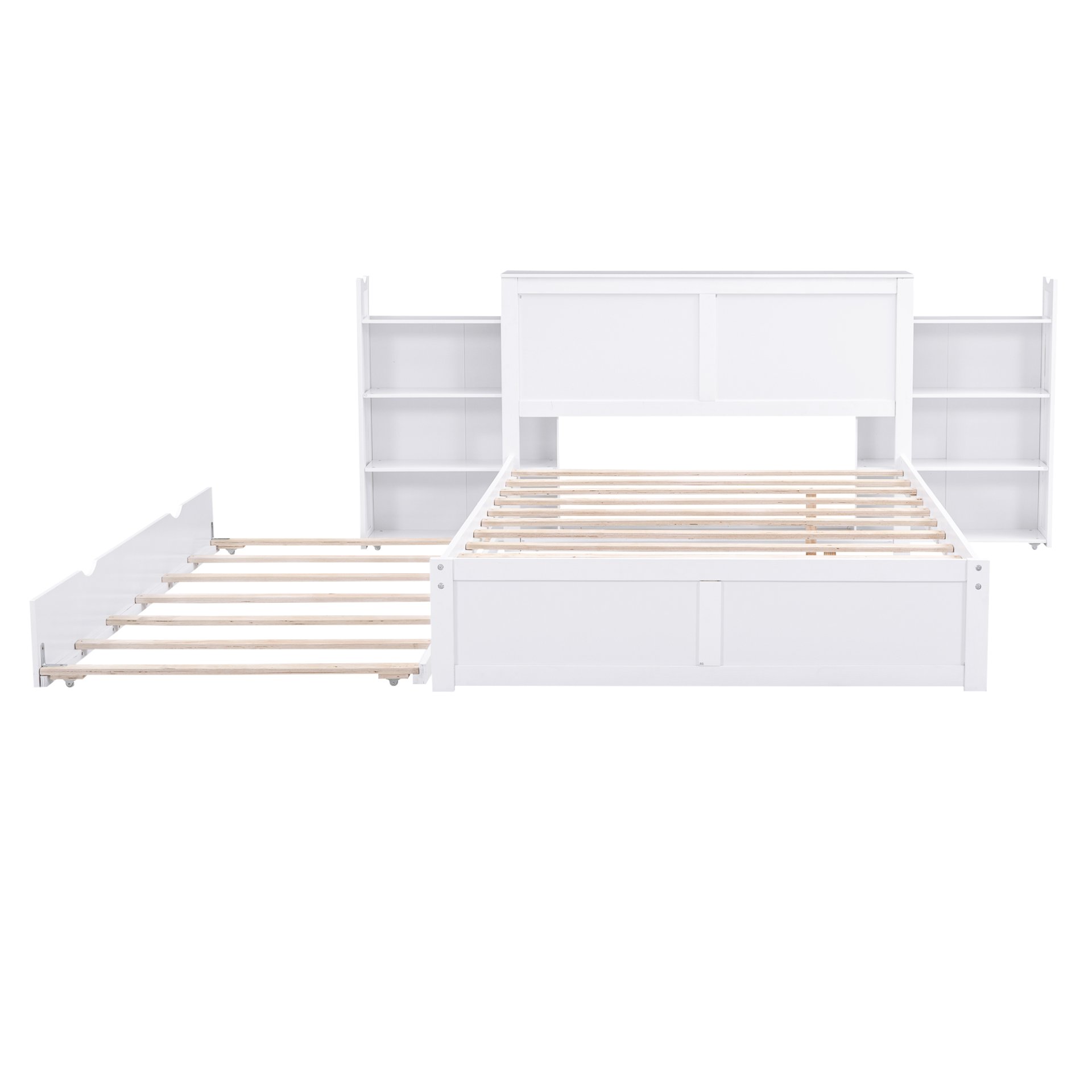 Full Size Storage Platform Bed With Pull Out Shelves And Twin Trundle - White - Image 7