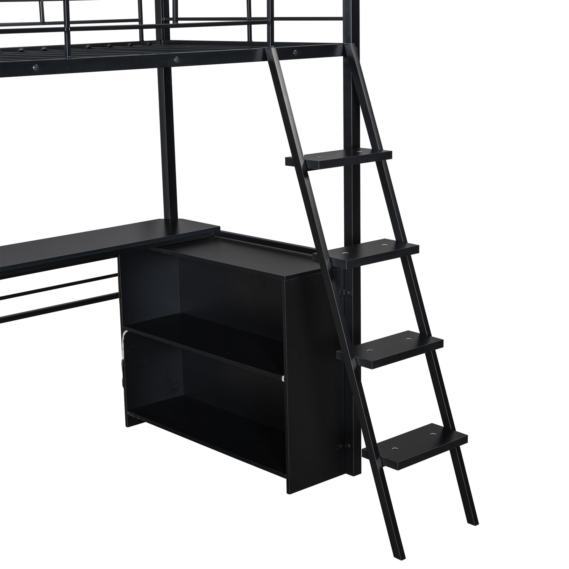 Twin Size Loft Bed With LED Desk And 4 Storage Shelves - Black - Image 12