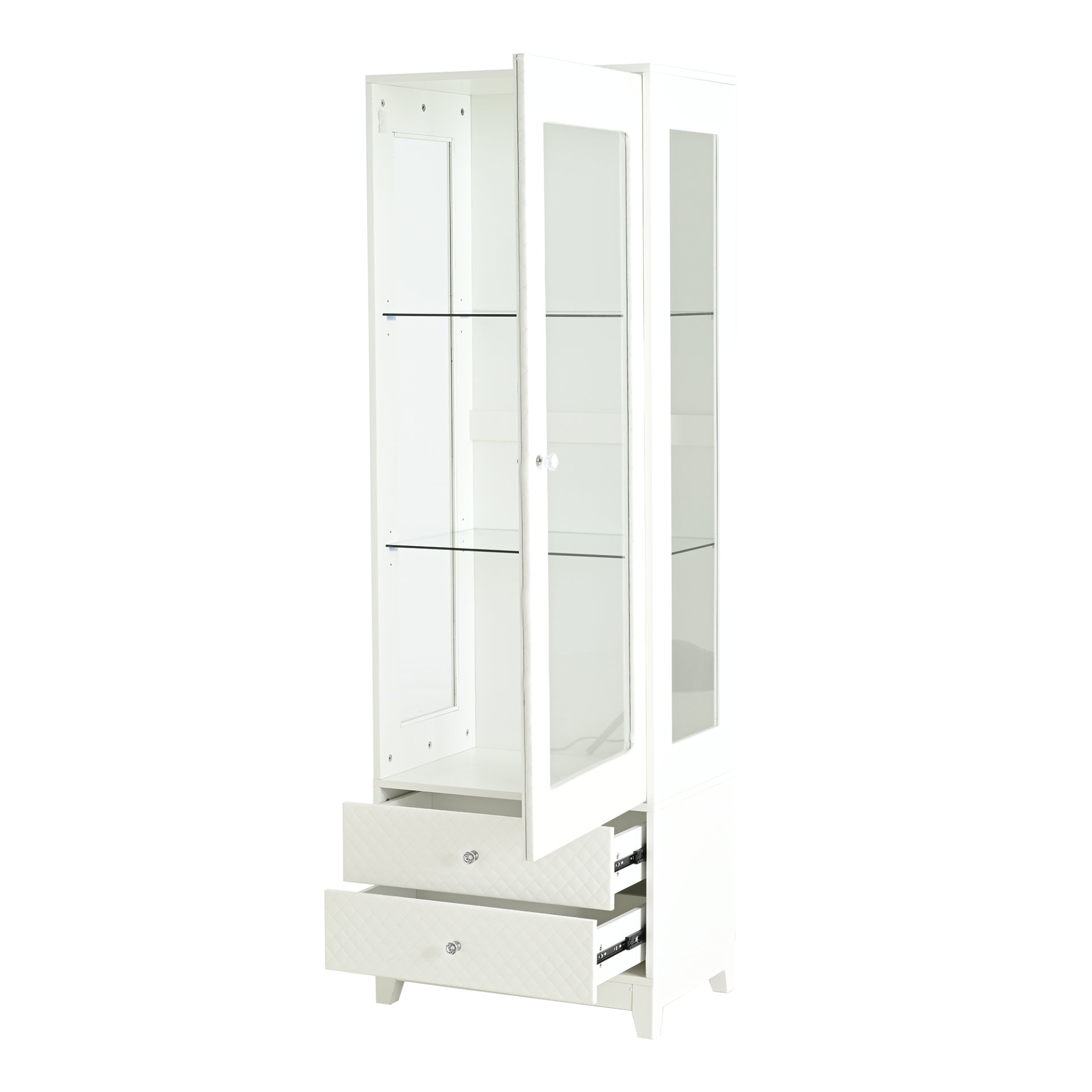 Modern Upholstered Glass Display Cabinet With Adjustable LED Light - White - Image 19