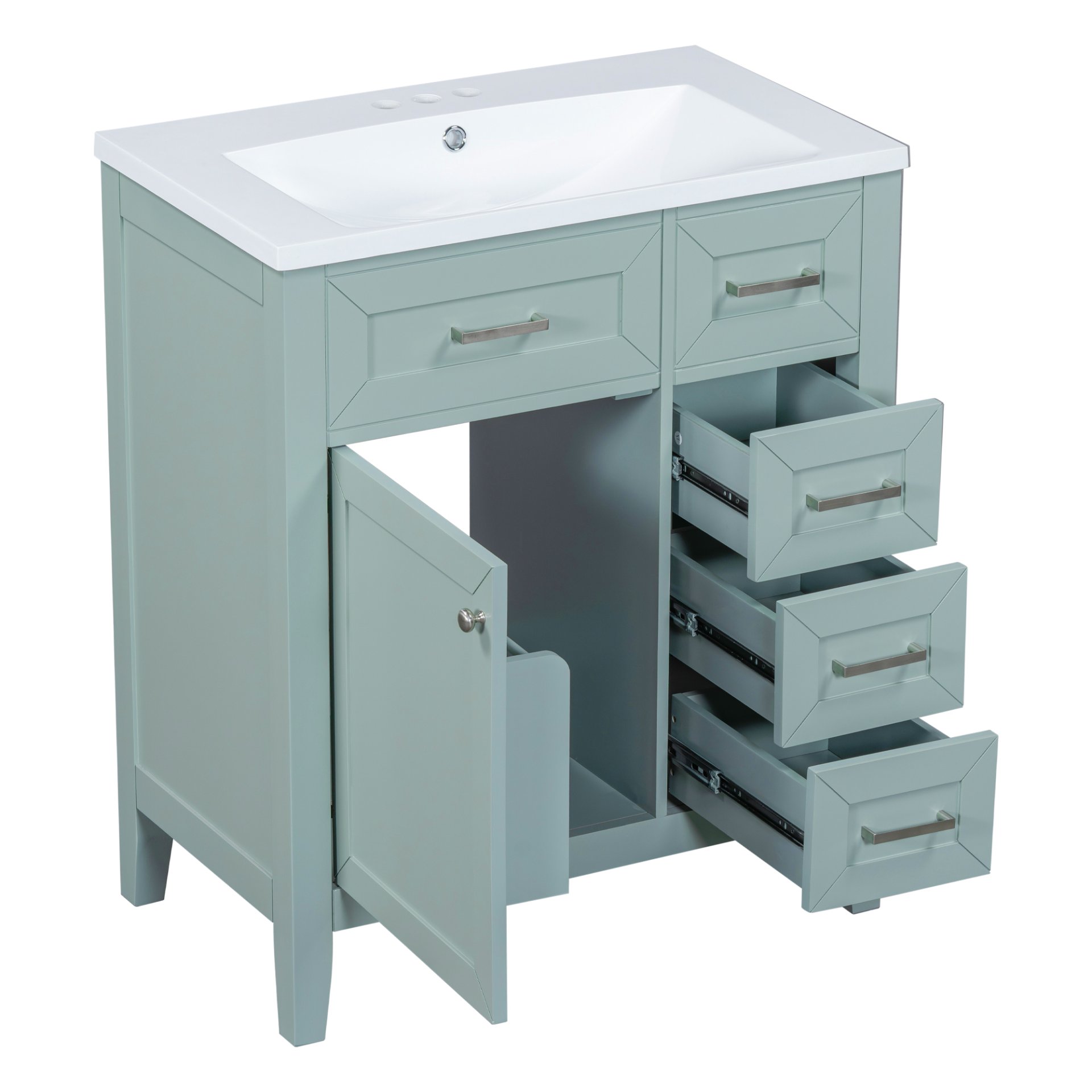 30" Bathroom Vanity With Sink Combo, Bathroom Cabinet With Drawers - Green - Image 13