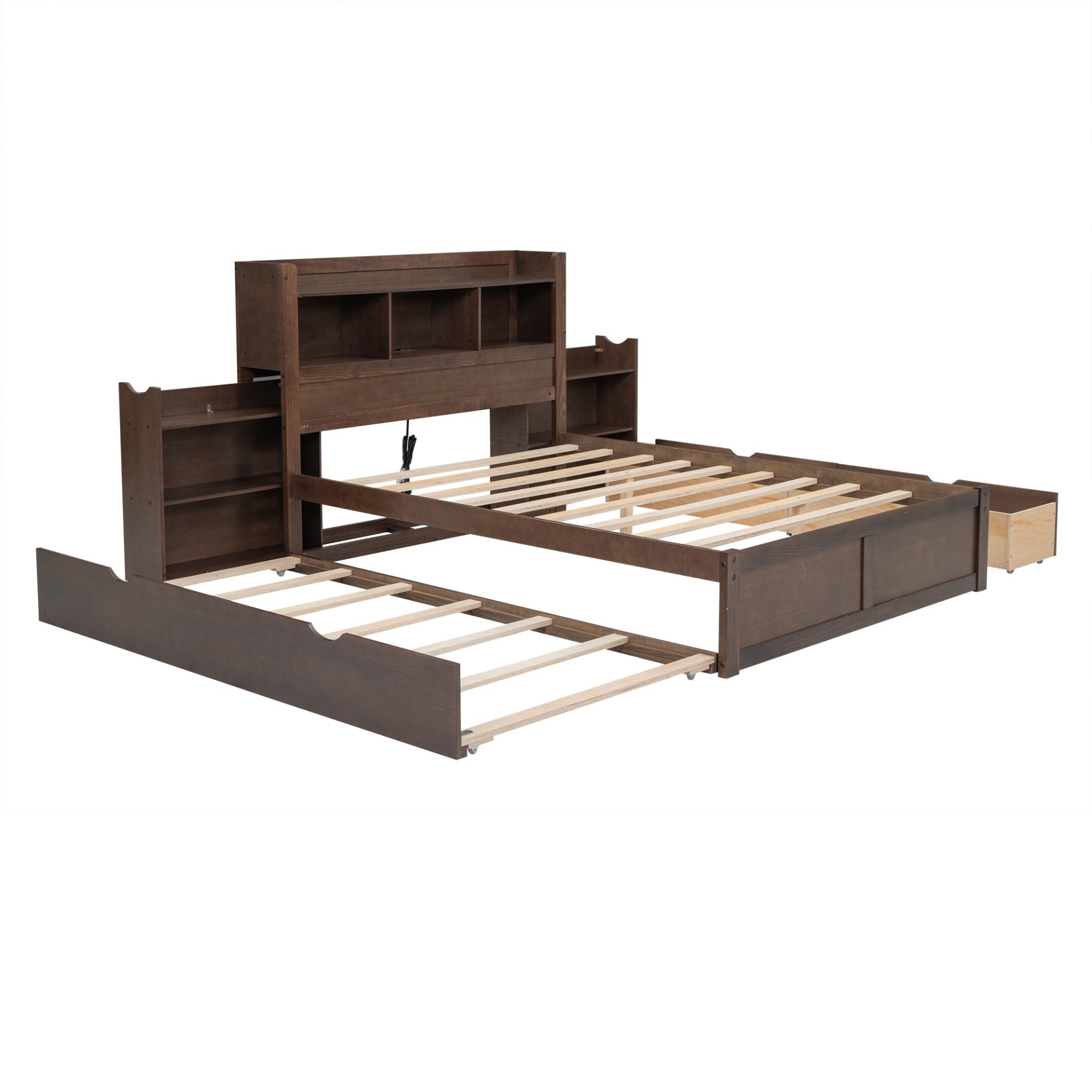 Full Size Storage Platform Bed With Pull Out Shelves, Twin Trundle, And 2 Drawers - Espresso - Image 7