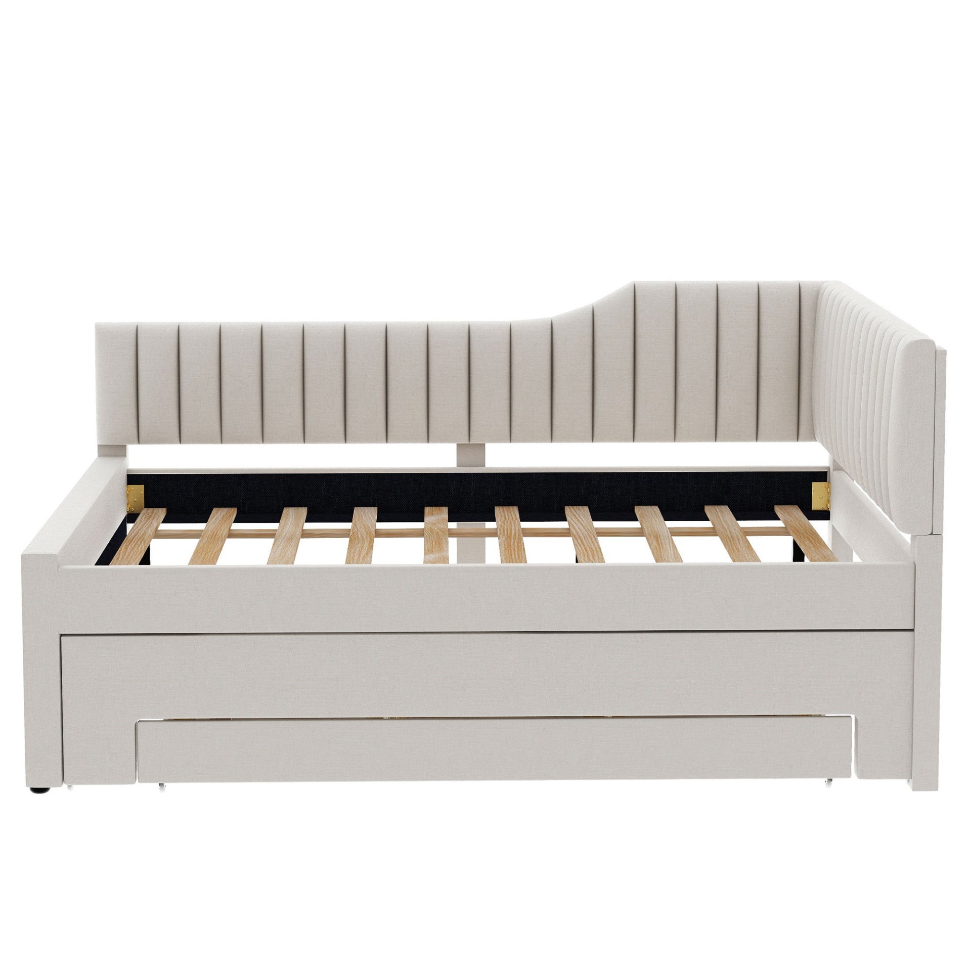 Full Size Upholstered Daybed With Trundle And 3 Drawers - Beige - Image 6