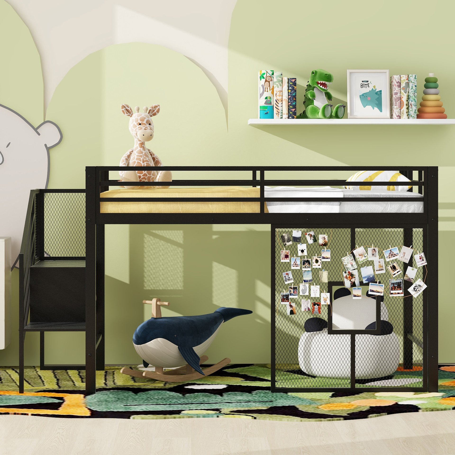 Twin Low Loft Bed Frame With Storage Staircase - Black - Image 5