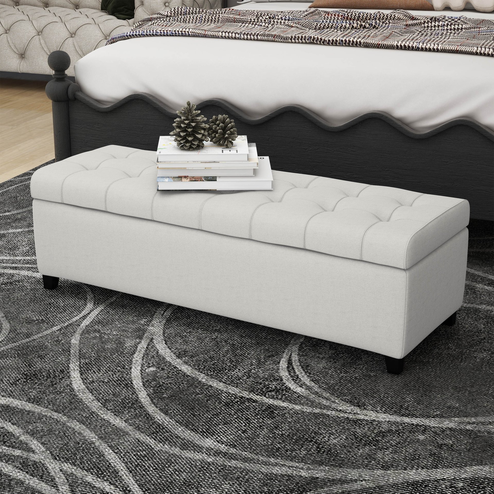 Home Mission - Upholstered Storage Ottoman Bench - Light Gray - Image 5