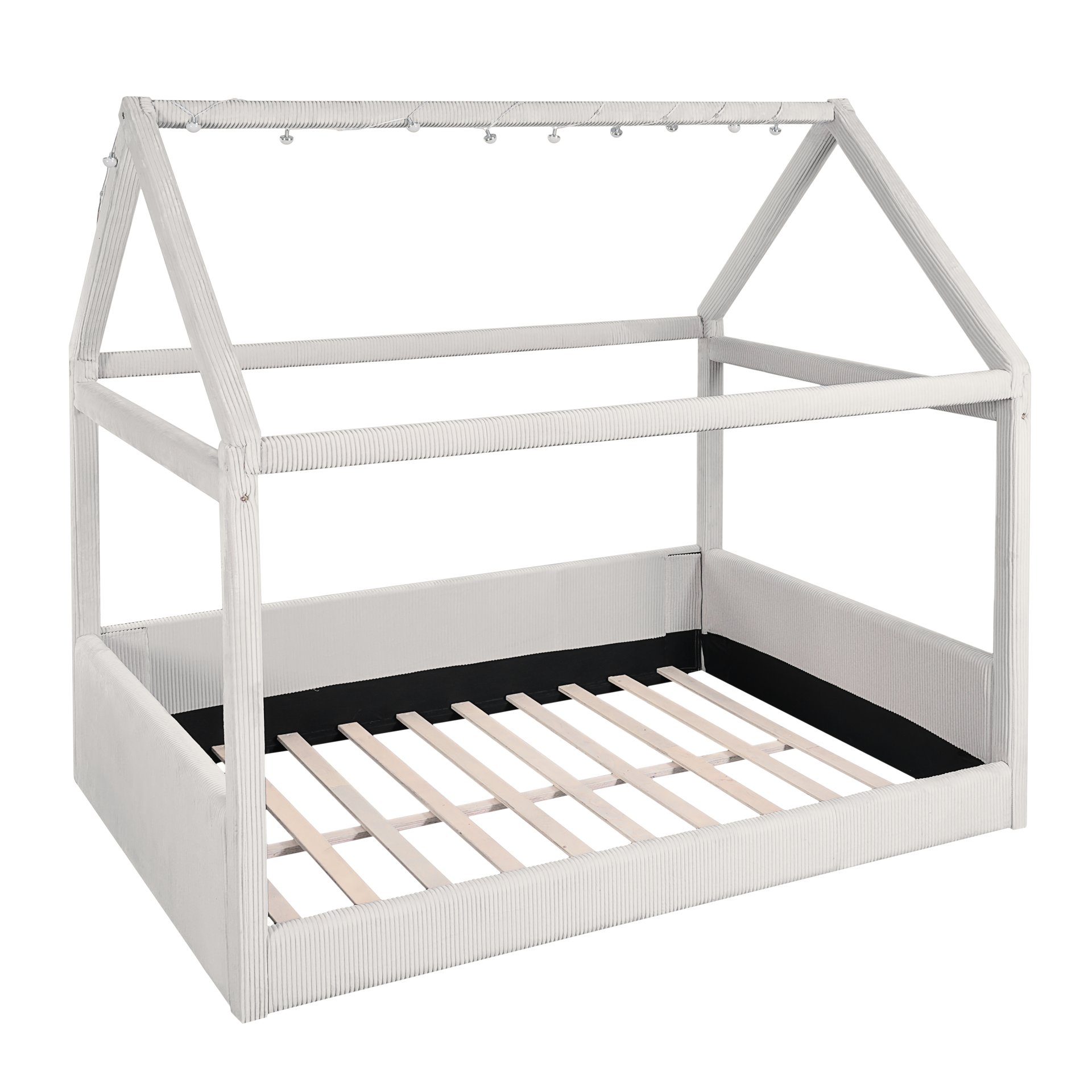 Full Size Upholstered House Style Daybed With LED Light Strips - Beige - Image 8