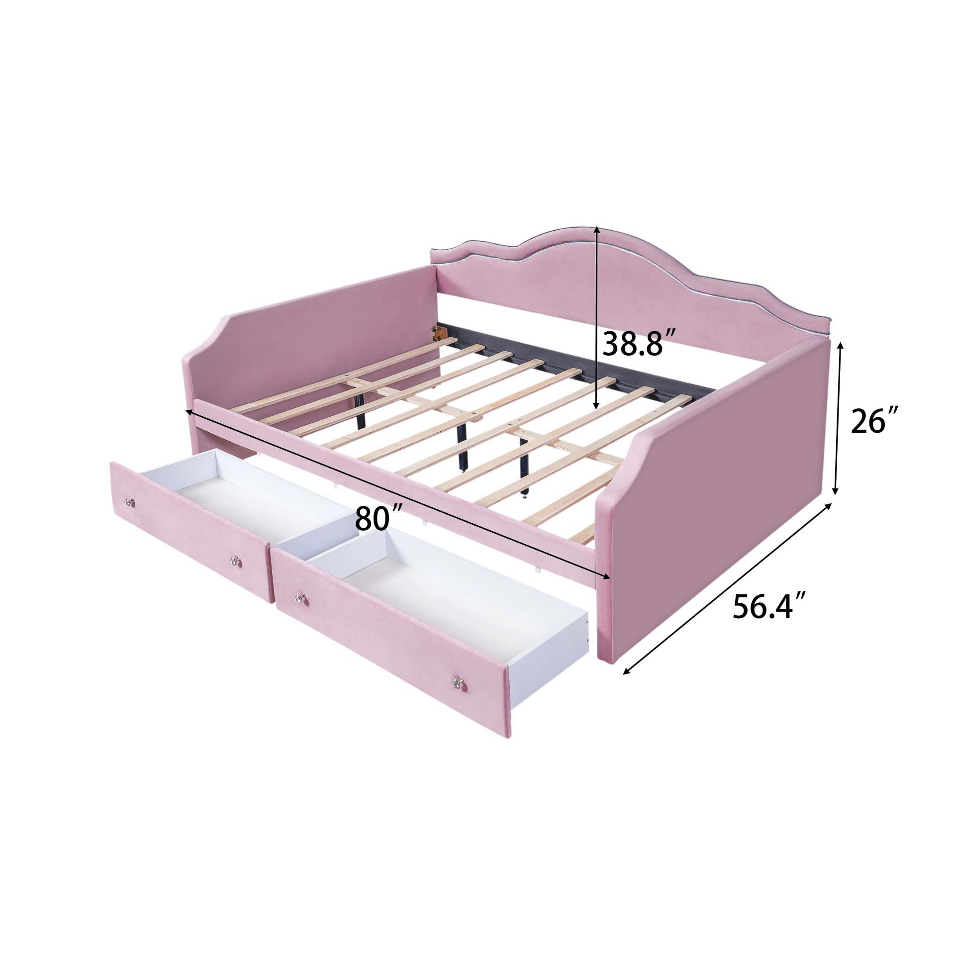Full Size Upholstered Daybed With LED Lights And 2 Drawers - Pink - Image 3
