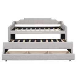 Twin Size Upholstered Daybed With Trundle And 3 Drawers - Beige