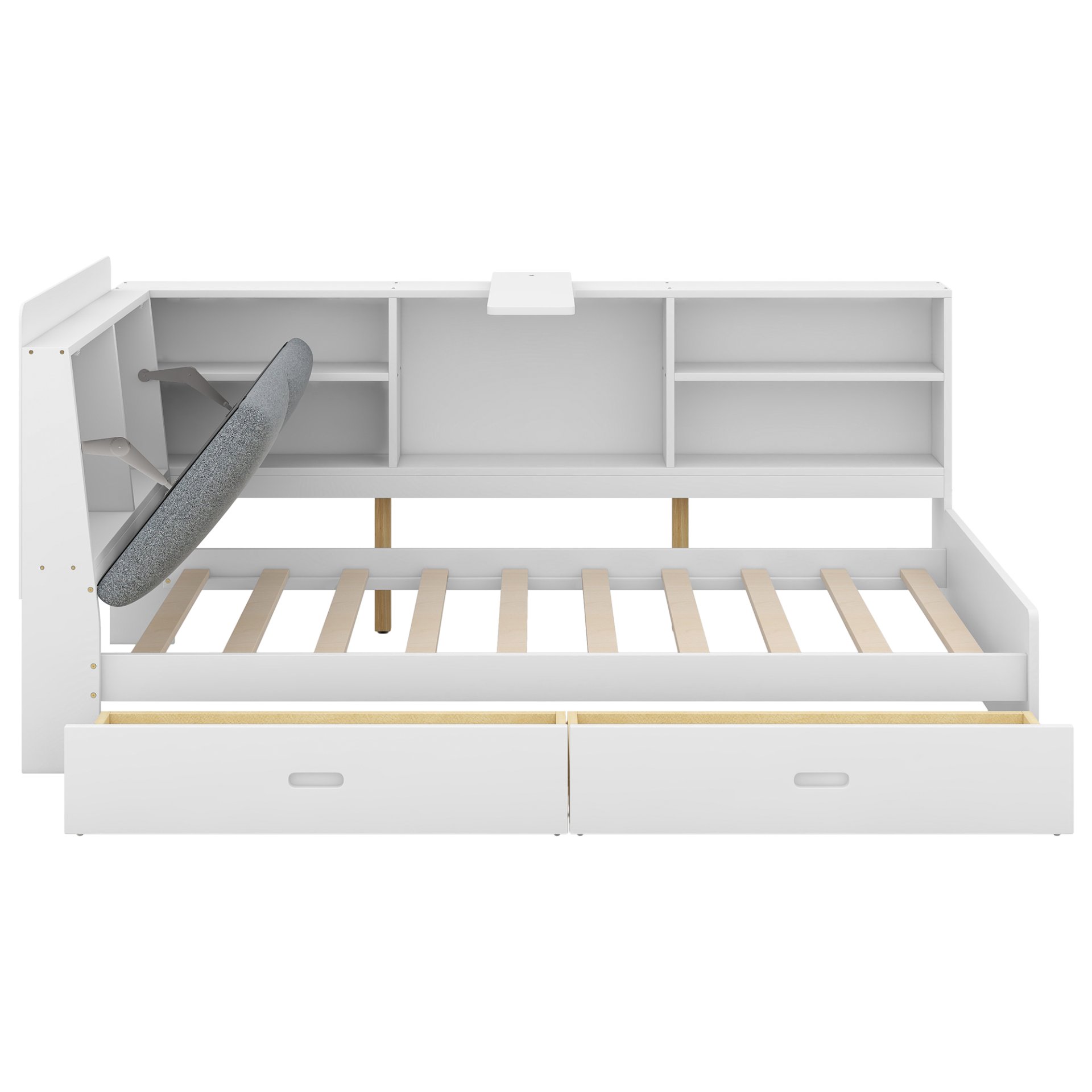 Twin Size Platform Bed With Storage Headboard, Shelves And 2 Drawers - White - Image 15