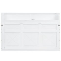 Twin Long Murphy Bed With Desk, LED Light And USB Charging Station - White