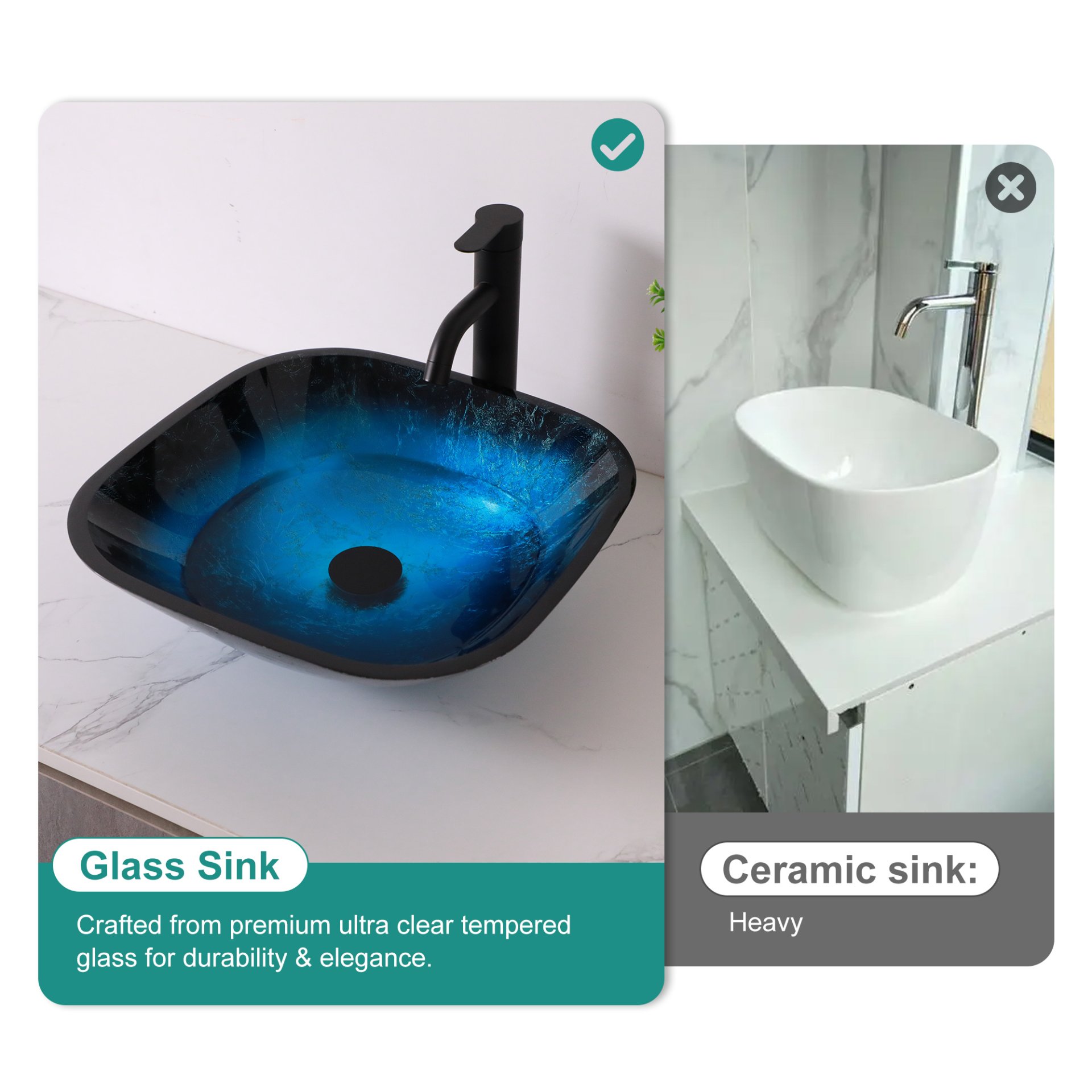 Artistic Vessel Sink With Faucet And Pop Up Drain - Blue - Image 8
