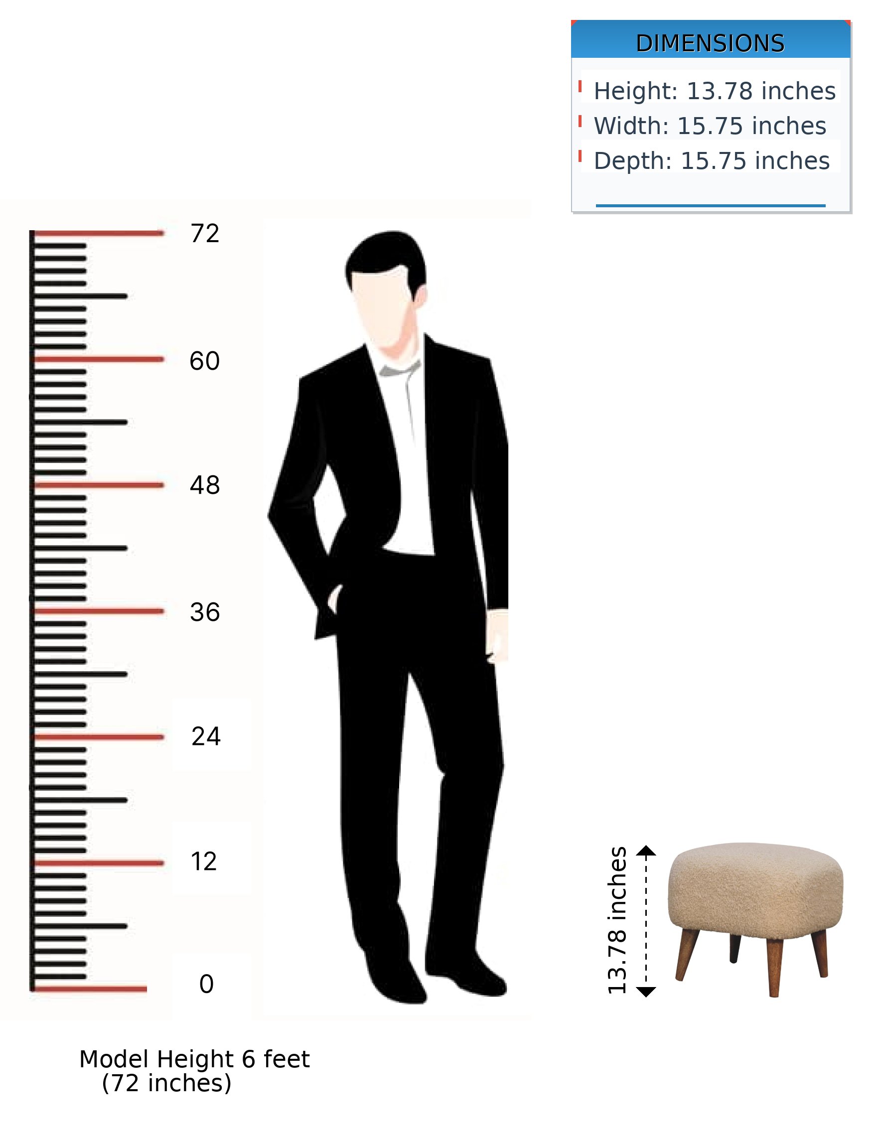 Boucle Square Footstool - Cream - Image 12