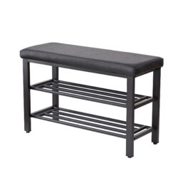 Shoe Bench With Cushion, Storage Seat For Entryway - Black Pu