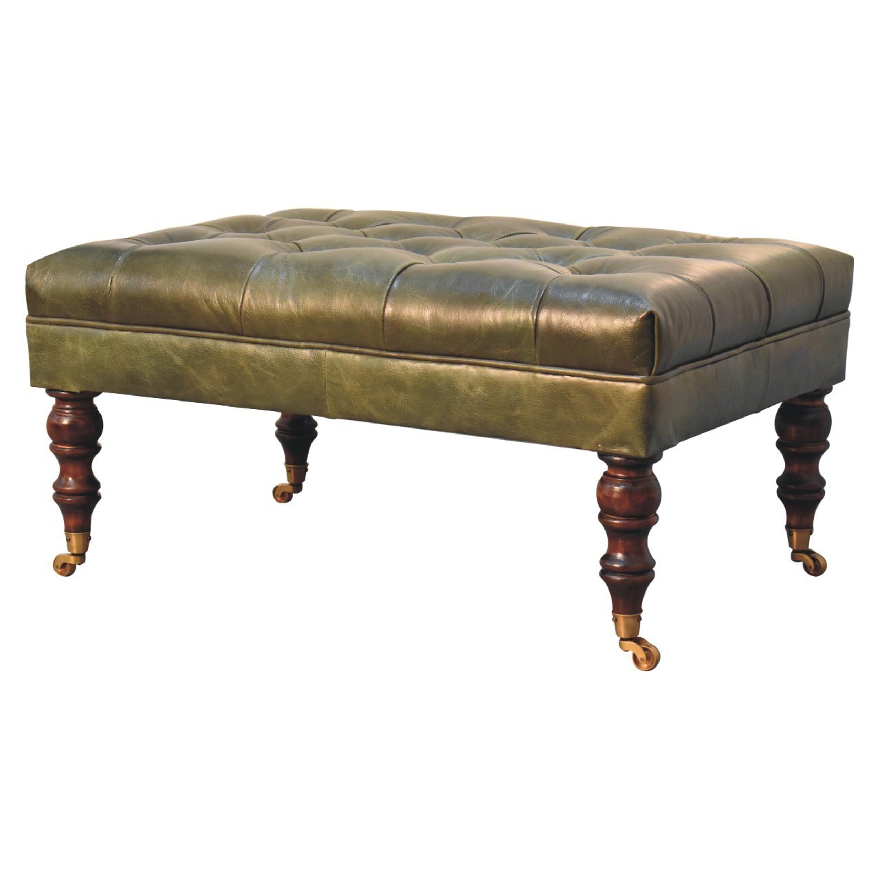 Buffalo - Leather Ottoman With Castor Legs - Green - Image 2