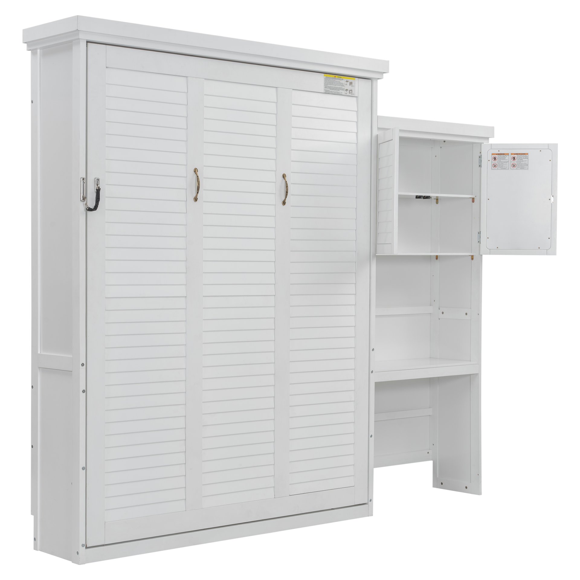 Queen Size Murphy Bed With Louvered Design And Multiple Storage Shelves - White - Image 9