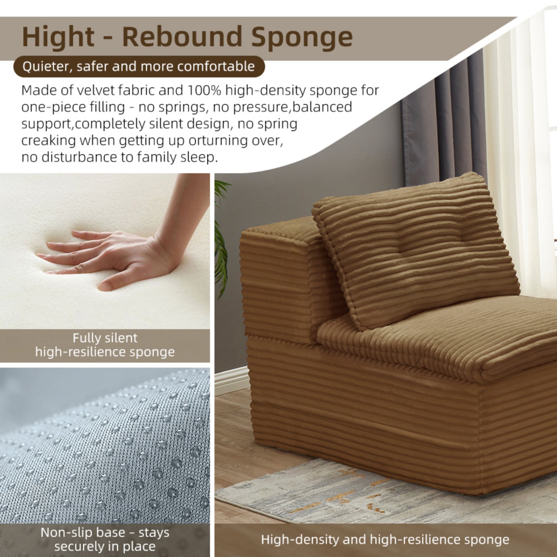 Multi Functional Sectional Sofa Bed With Independent Chaise Lounge And Functional Blanket - Camel - Image 15