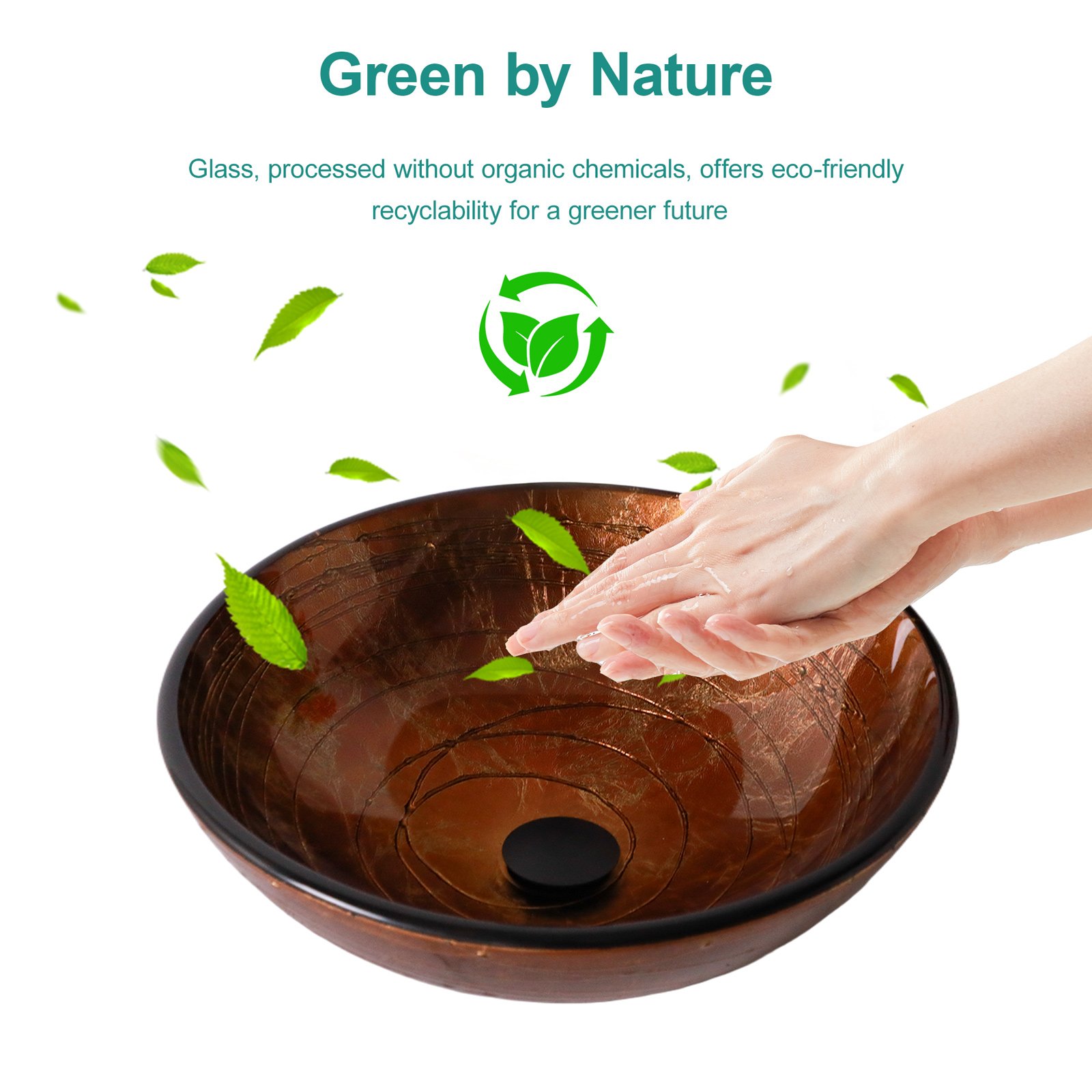 Vessel Bathroom Sink With Pop Up Drain, Round Bowl For Vanity Smooth - Brown - Image 4