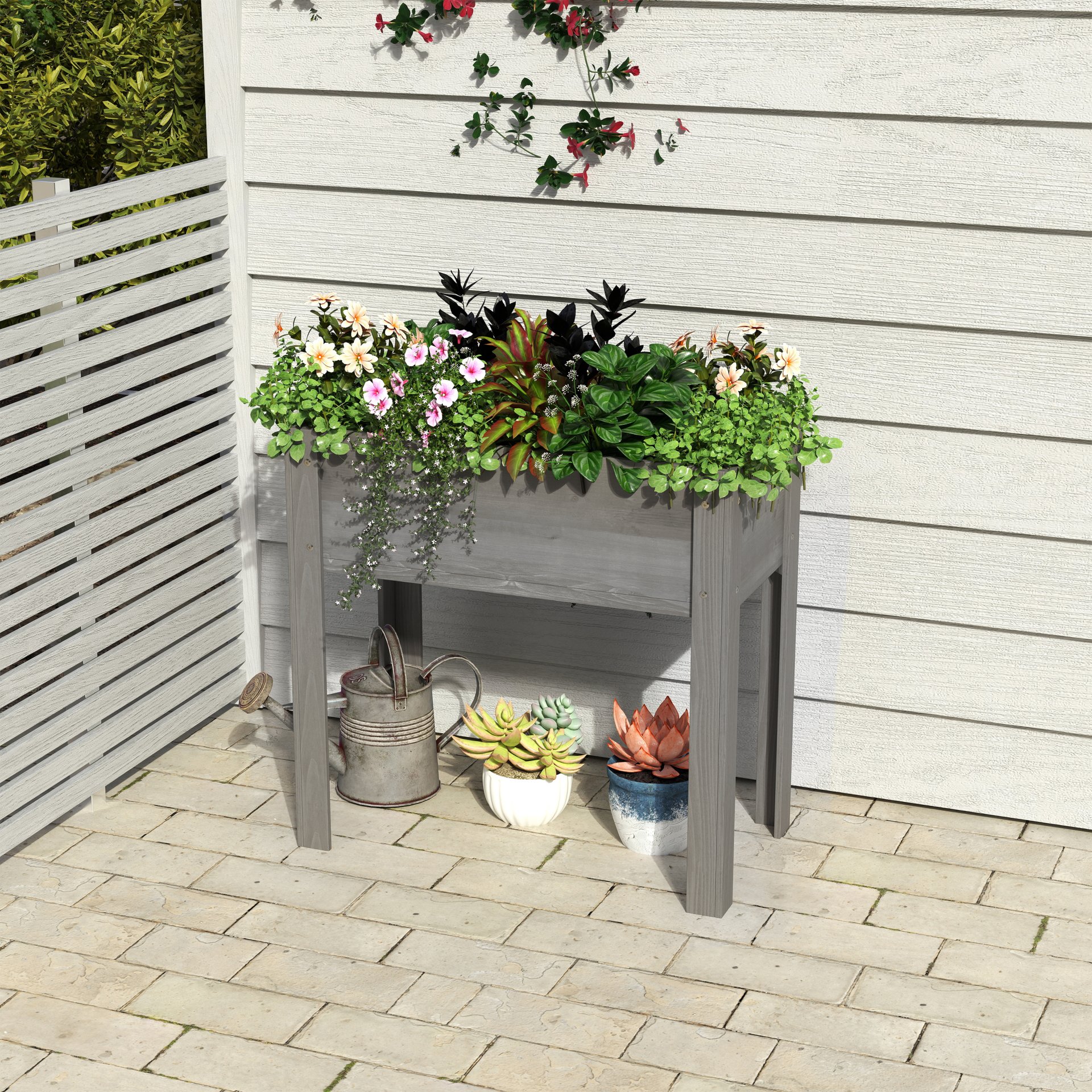 Raised Garden Bed With Legs, Elevated Planter Box For Outdoor Plants Flowers Fruits Vegetable Herb Growingg - Gray - Image 5