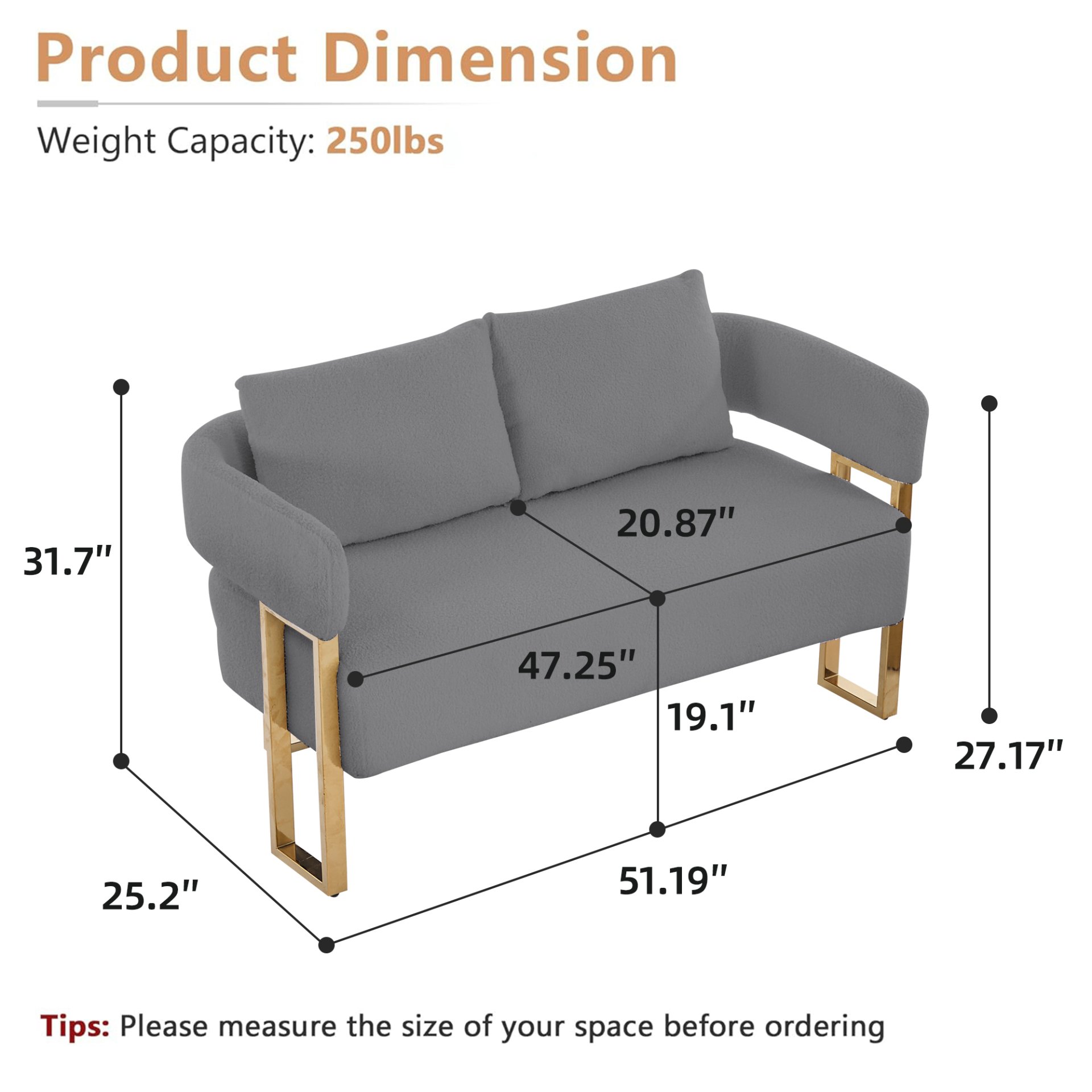 Decorative Upholstered Side Chair For Living Room - Gray / Gold - Image 3
