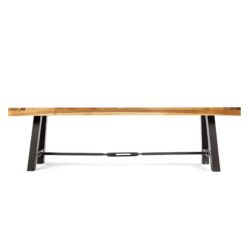 Outdoor Dining Bench, Patio Backless Bench - Teak / Black