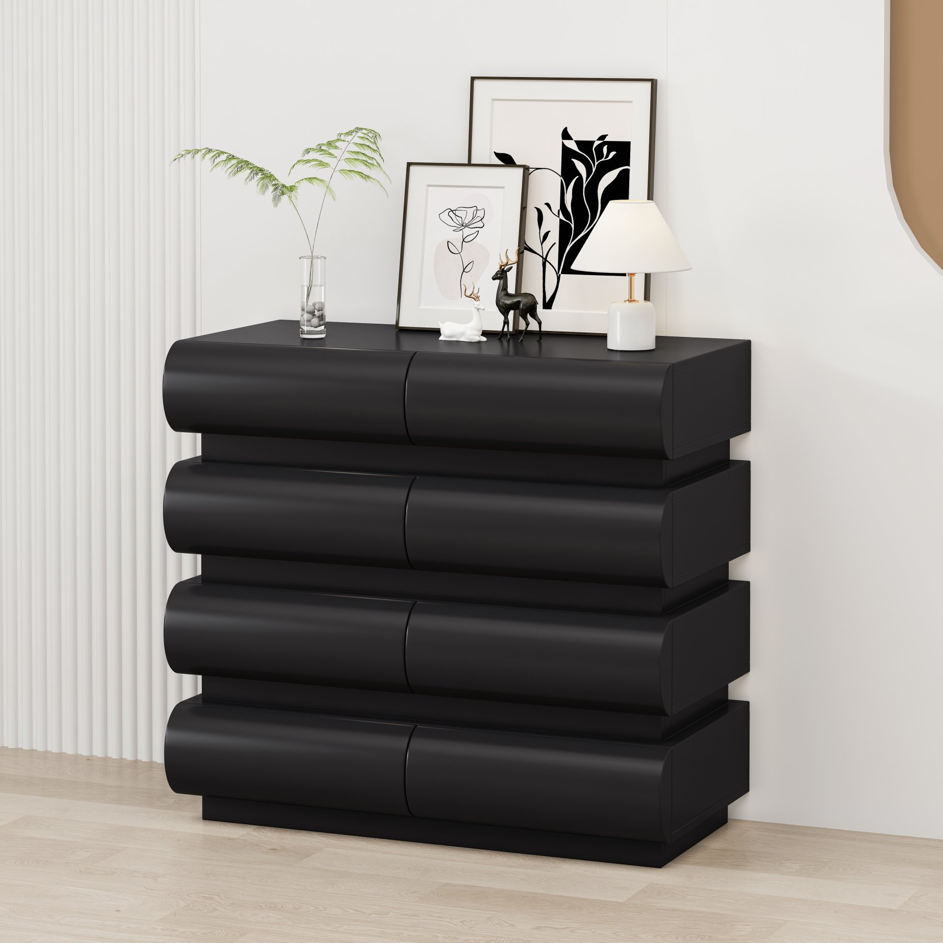 Minimalist Handle Less 8 Drawer Dresser With Wide Storage - Black - Image 4