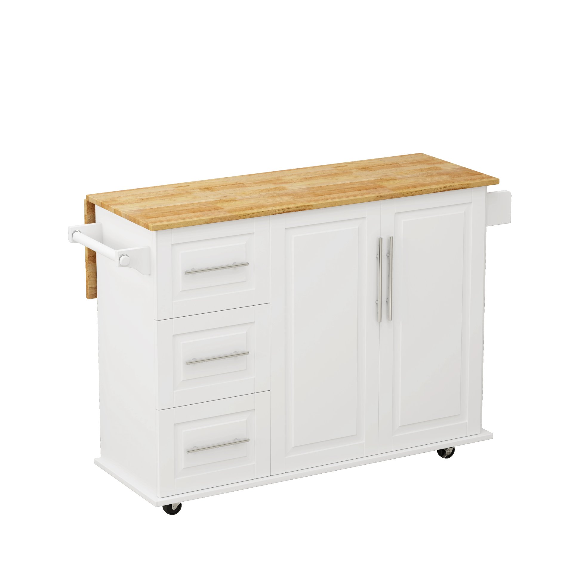 Kitchen Island Cart With 2 Door Cabinet, 3 Drawers, Spice Rack & Towel Rack - White - Image 6