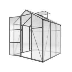 Gain Height Windproof Greenhouse 6 X 6 Ft Polycarbonate With Raised Base And Anchor Alloy Frame, All Season Outdoor Garden House - Black