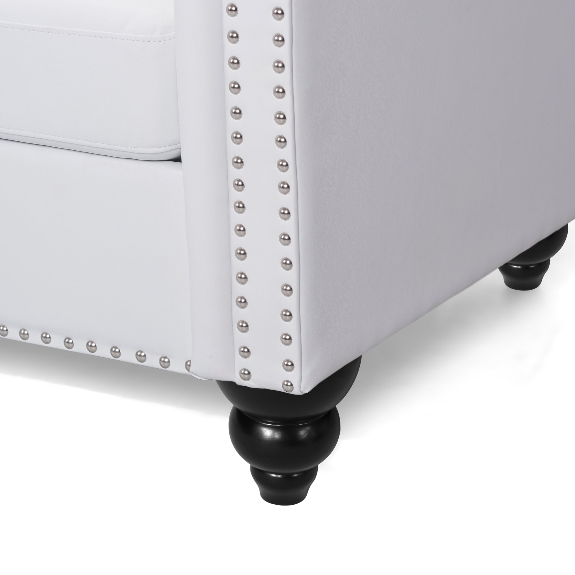 Chesterfield Style 3 Seater Sofa With Button Tufting And Nail Head Accents - White - Image 10