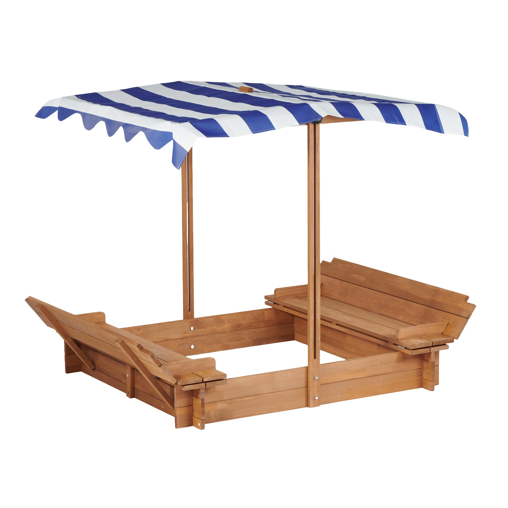 Kids Sandbox With Adjustable Cover, Sand Box With 2 Foldable Bench Seats, Outdoor Sandpit For Backyard Play - Light Brown - Image 12