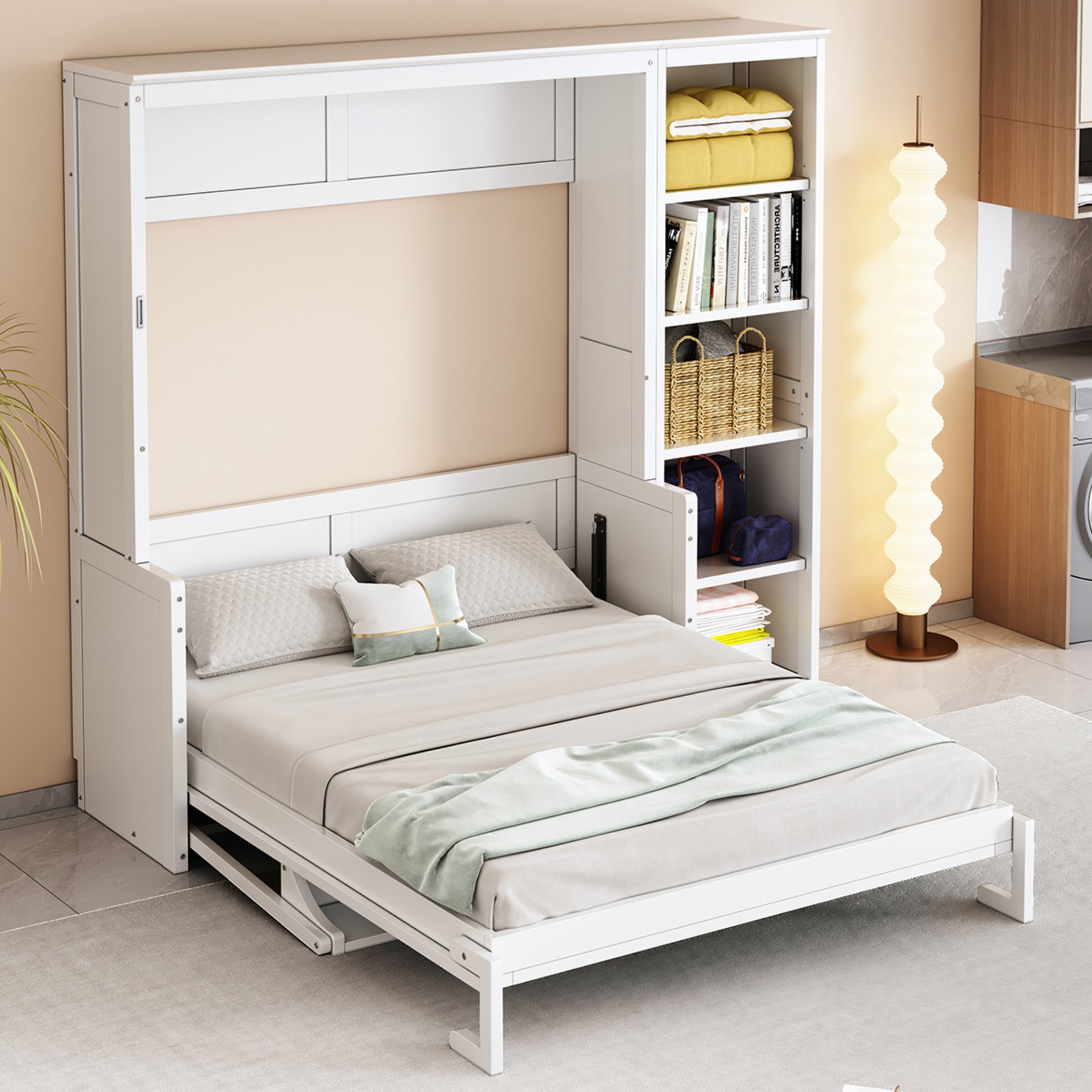 Full Size Murphy Bed & Desk And Bookshelf - White - Image 5