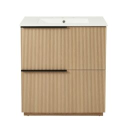 Fluted Bathroom Vanity With Sink, Full Extension Drawers, Soft Close Slides - Natural