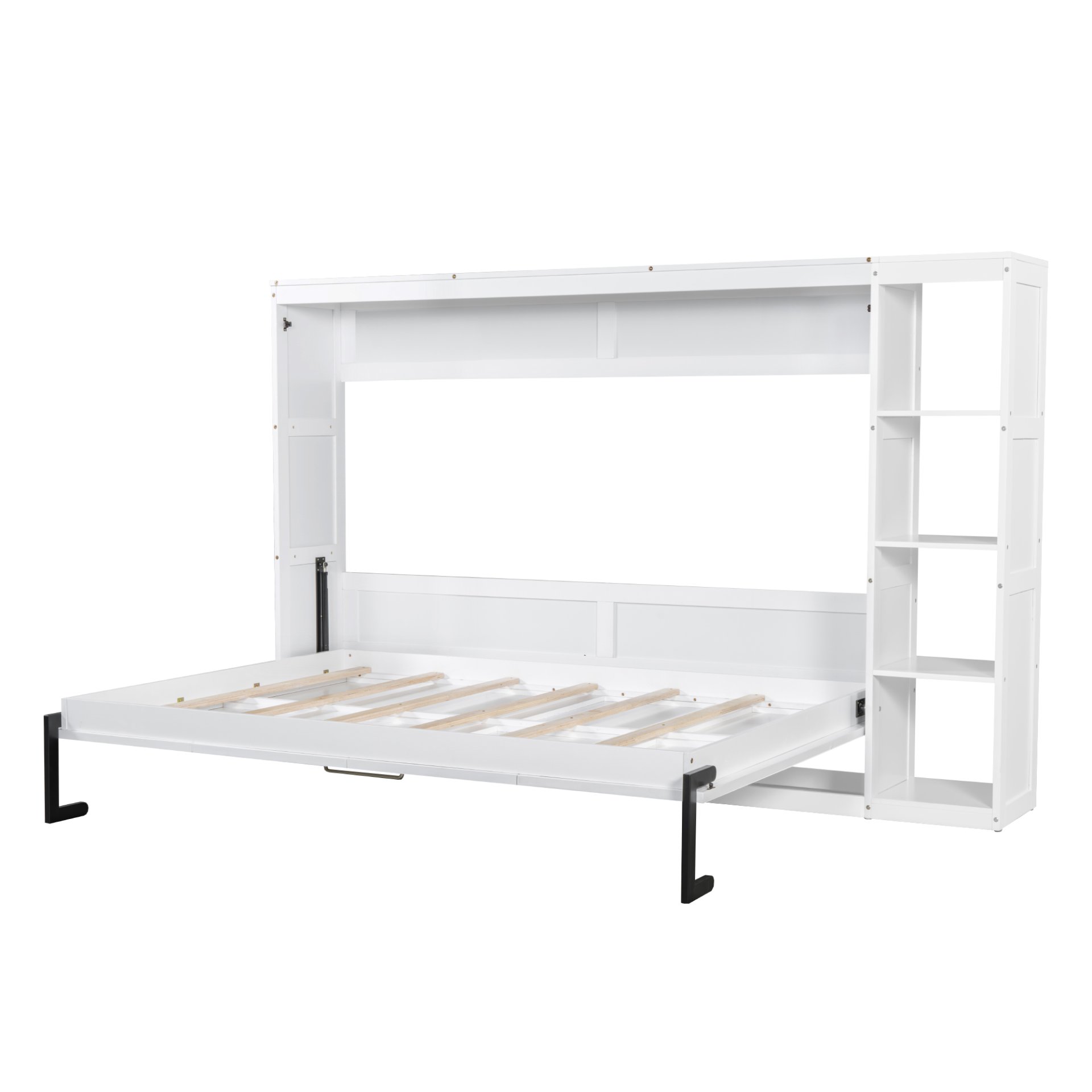 Full Size Murphy Bed With Bookshelf And Storage - White - Image 9