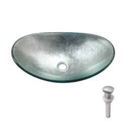 Vessel Sink With Pop Up Drain, Boat Shape Above Counter Bathroom Sink - Silver
