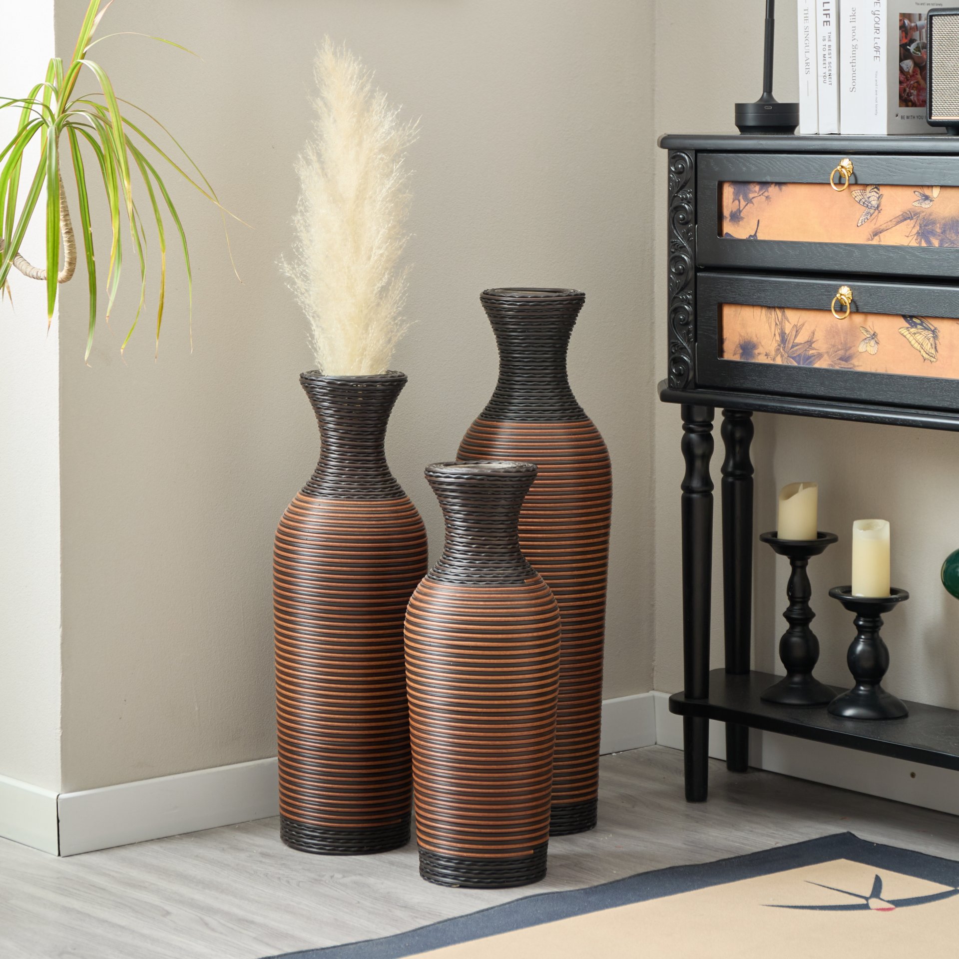 Desktop Vase, Classic And Neat Floor Vase, High Independent Flower Stand, Home Decoration Flower Stand (Set of 3) - Black / Brown - Image 23