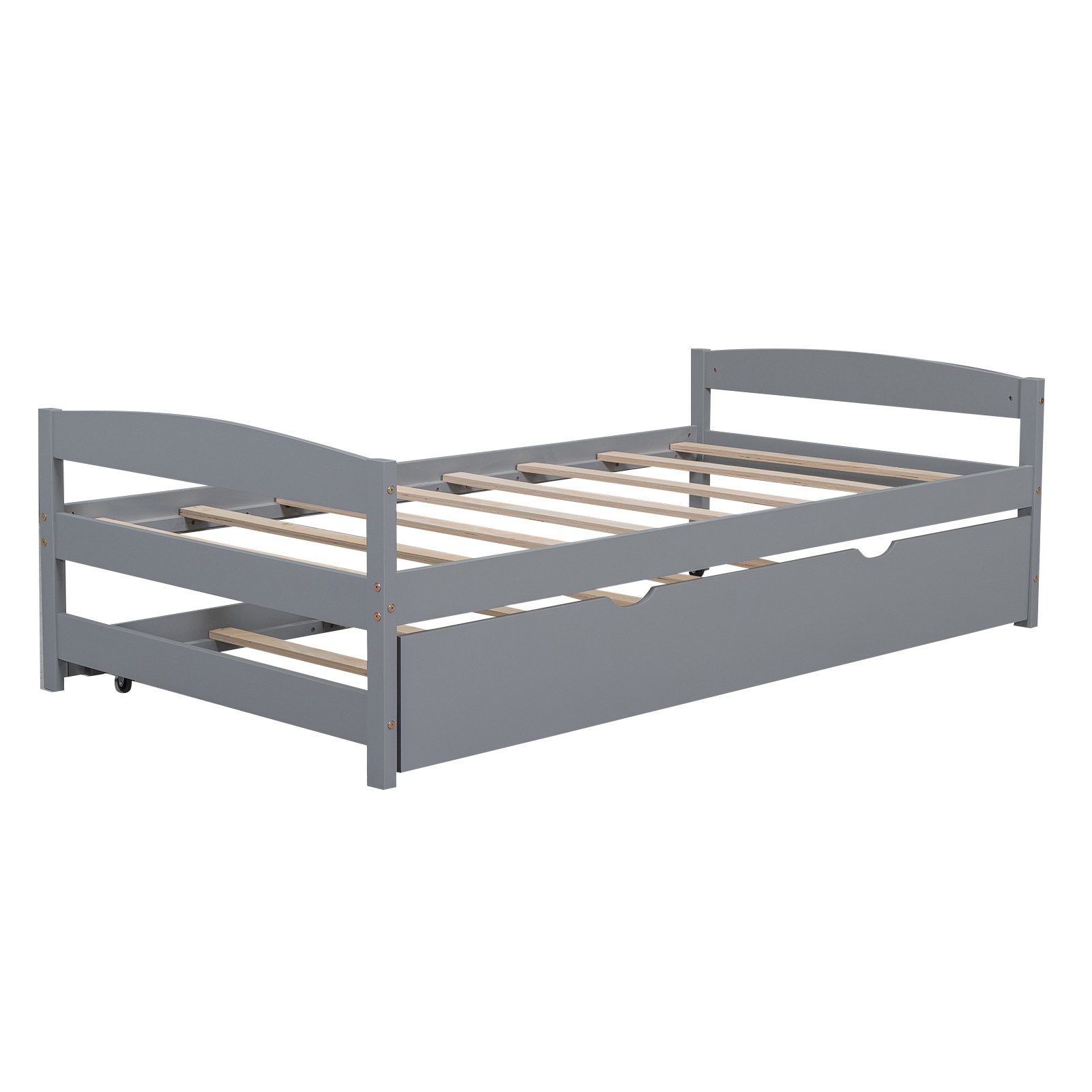 Twin Size Platform Bed With Twin Trundle - Gray - Image 10