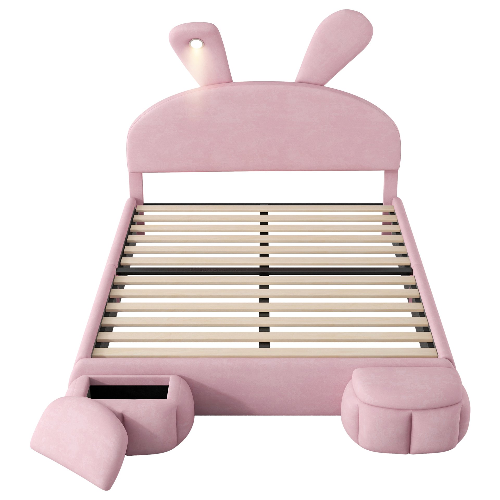 Full Size Upholstered Platform Bed With Cartoon Ears Headboard And Built In LED Light - Pink - Image 15