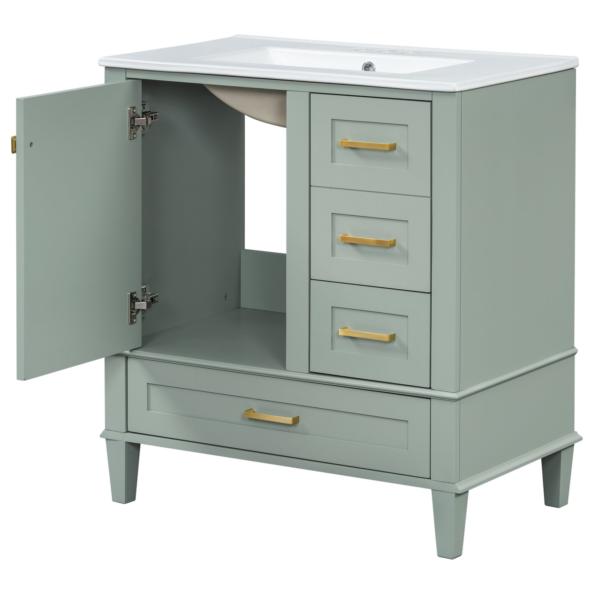 30" Bathroom Vanity Set With Sink, Featuring Soft Close Doors, And 3 Drawer Design - Sage Green - Image 13