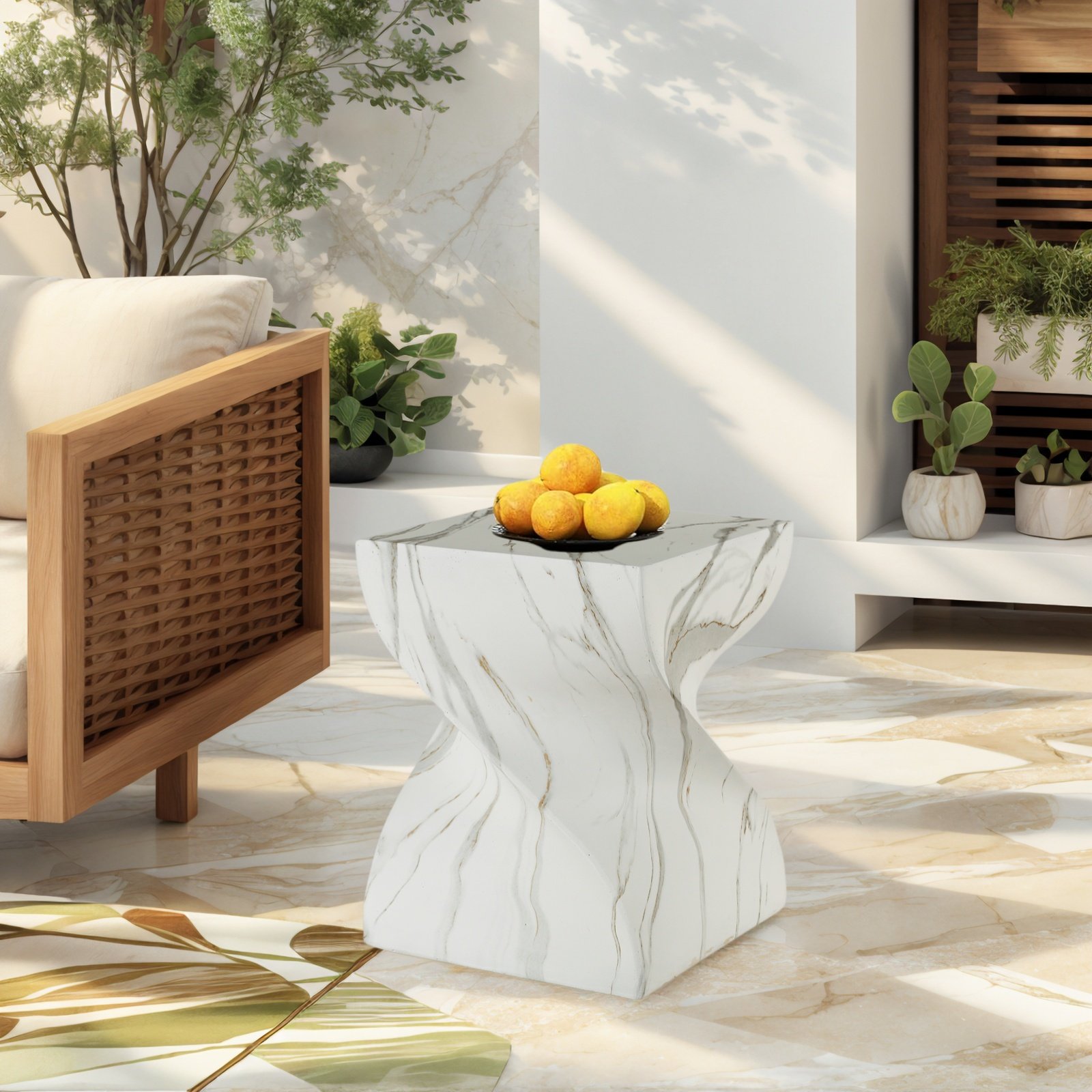 Outdoor End Table, Round Side Table For Patio And Garden - Marble - Image 4