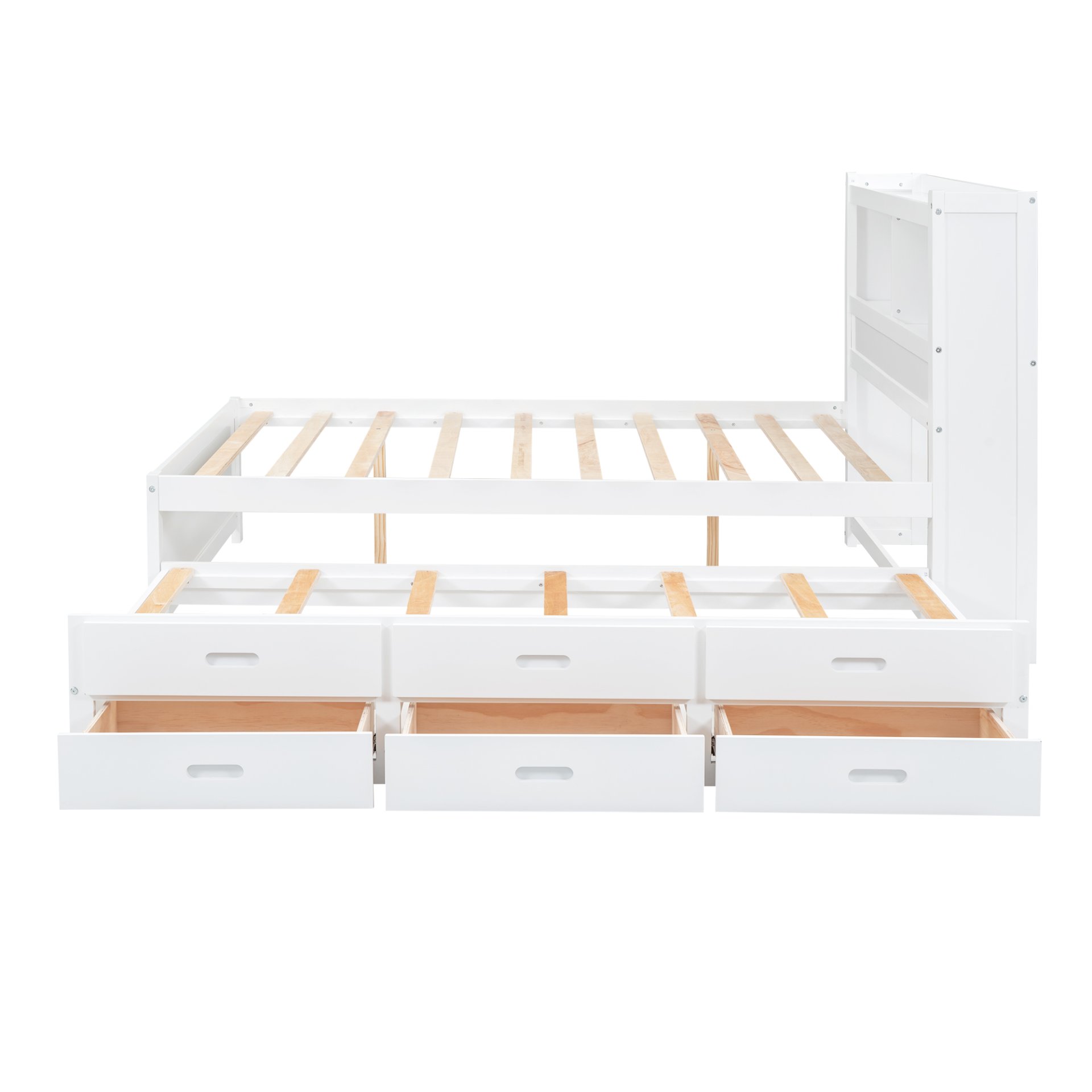 Full Size Platform Bed With Trundle, Drawers, USB Ports And Built In Shelves - White - Image 14